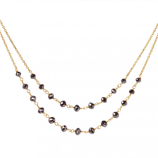 14K Faceted Black Diamond Bead Double Row Necklace