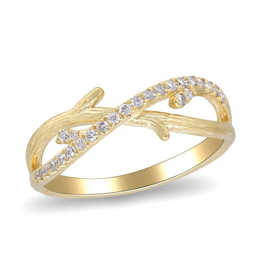 14K Engraved Branch Diamond Wedding Band