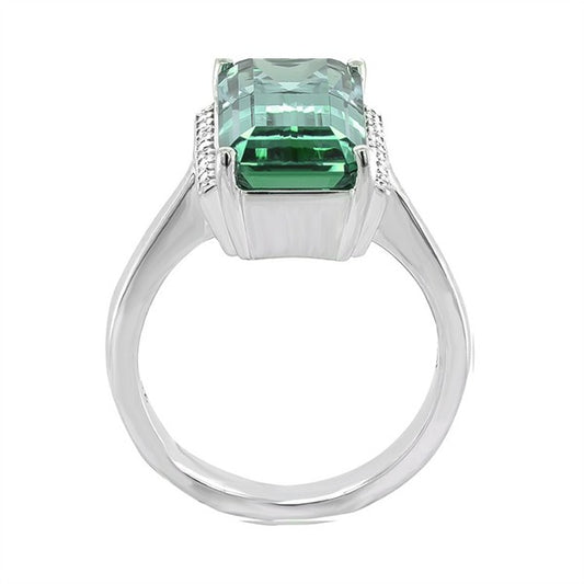 14K Art Deco Elongated Blue-Green Tourmaline Fashion Ring