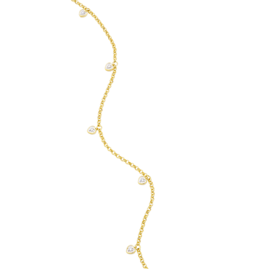 14K Gold Plated Bezel Set Dangling Heart Lab Grown Diamond Bracelet