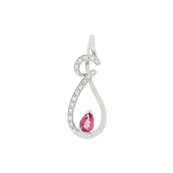 14K Swirl Drop Pear Pink Tourmaline Pendant