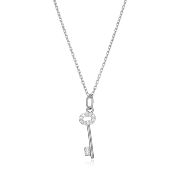 Sterling Silver Lab Grown Diamond Skeleton Key Necklace