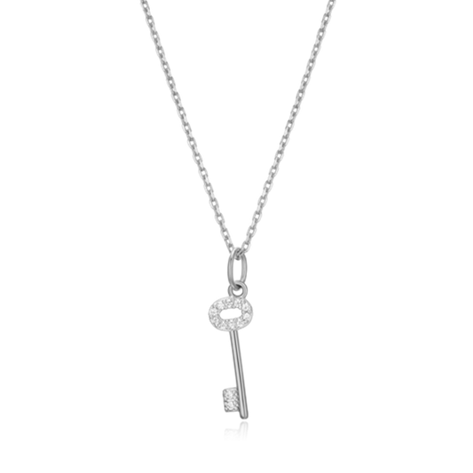 Sterling Silver Lab Grown Diamond Skeleton Key Necklace