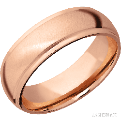 7 mm wide Domed Stepped Down Edges 14K Rose Gold band.
