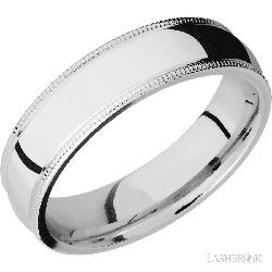 6 mm wide Domed Milgrain Edges 14K White Gold band.