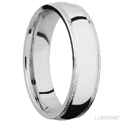 6 mm wide Domed Milgrain Edges 14K White Gold band.