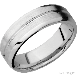 7 mm wide Beveled with Center Accent Groove 14K White Gold band.