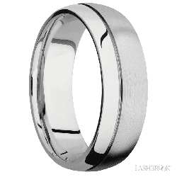 7 mm wide Domed with Off Center Accent Groove 14K White Gold band.