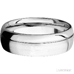 7 mm wide Domed with Off Center Accent Groove 14K White Gold band.