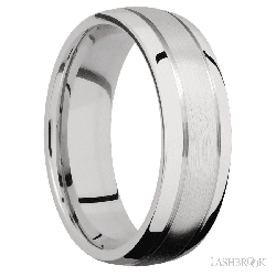 7 mm wide Domed with two accent grooves 14K White Gold band.