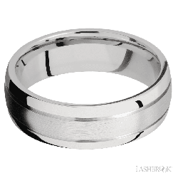 7 mm wide Domed with two accent grooves 14K White Gold band.