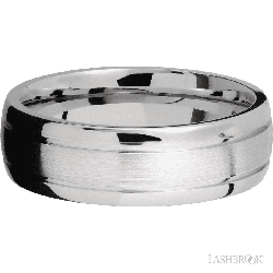 7 mm wide Domed with two accent grooves 14K White Gold band.
