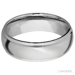 7 mm wide Domed Stepped Down Edges 14K White Gold band.