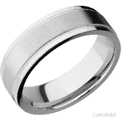7 mm wide Flat Stepped Edges Milgrain 14K White Gold band.