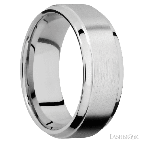 8 mm wide Stepped Bevel 14K White Gold band.