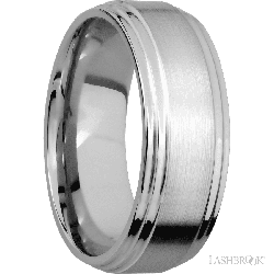 8 mm wide Flat Double Stepped Edges 14K White Gold band.