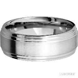 8 mm wide Flat Double Stepped Edges 14K White Gold band.