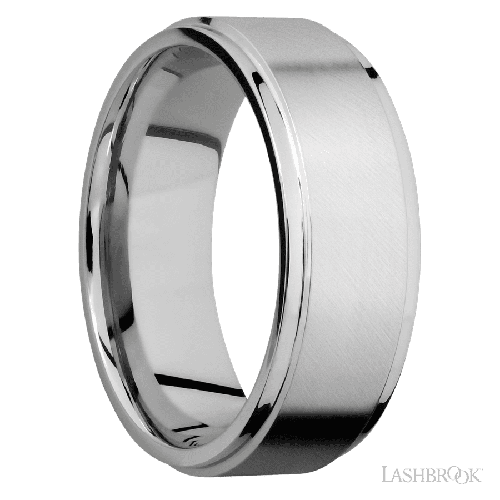 8 mm wide Flat Grooved Edges 14K White Gold band.