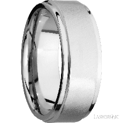 8 mm wide Flat Grooved Edges 14K White Gold band.