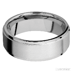 8 mm wide Flat Grooved Edges 14K White Gold band.
