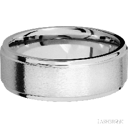 8 mm wide Flat Grooved Edges 14K White Gold band.