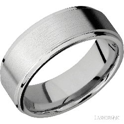 8 mm wide Flat Grooved Edges 14K White Gold band.