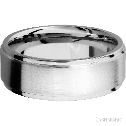 8 mm wide Flat Grooved Edges 14K White Gold band.