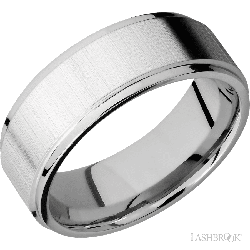 8 mm wide Flat Grooved Edges 14K White Gold band.