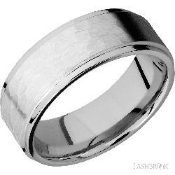8 mm wide Flat Grooved Edges 14K White Gold band.