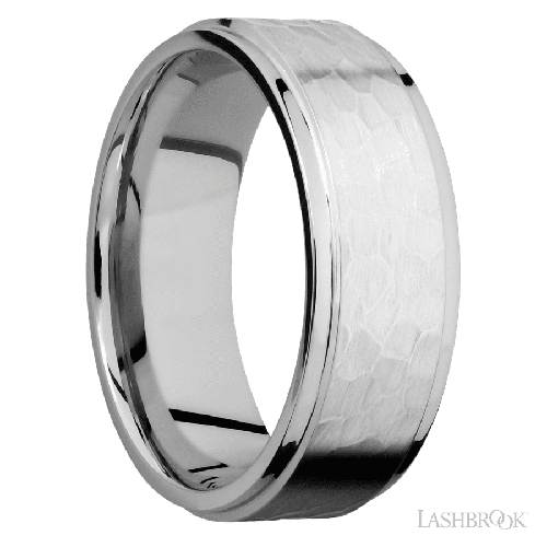 8 mm wide Flat Grooved Edges 14K White Gold band.