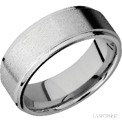8 mm wide Flat Grooved Edges 14K White Gold band.