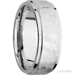 8 mm wide Flat Grooved Edges 14K White Gold band.