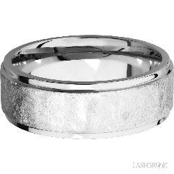 8 mm wide Flat Grooved Edges 14K White Gold band.