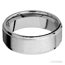 8 mm wide Flat Grooved Edges 14K White Gold band.