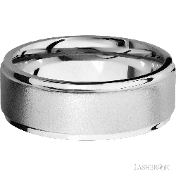 8 mm wide Flat Grooved Edges 14K White Gold band.