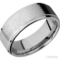 8 mm wide Flat Grooved Edges 14K White Gold band.