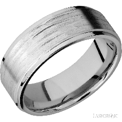 8 mm wide Flat Grooved Edges 14K White Gold band.