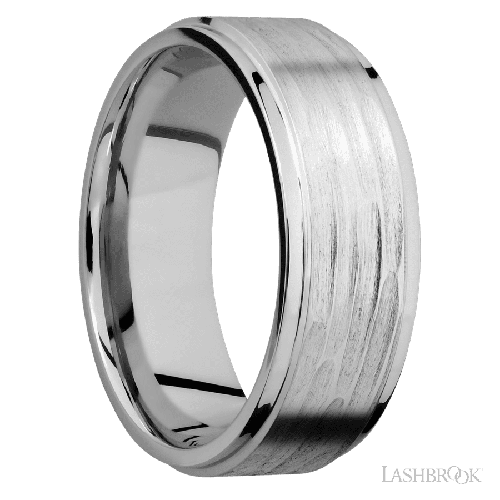 8 mm wide Flat Grooved Edges 14K White Gold band.