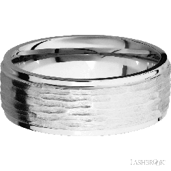 8 mm wide Flat Grooved Edges 14K White Gold band.