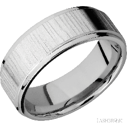 8 mm wide Flat Grooved Edges 14K White Gold band.