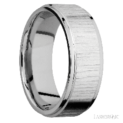 8 mm wide Flat Grooved Edges 14K White Gold band.