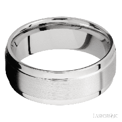 8 mm wide Flat Wide Grooved Edges 14K White Gold band.