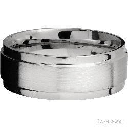 8 mm wide Flat Wide Grooved Edges 14K White Gold band.