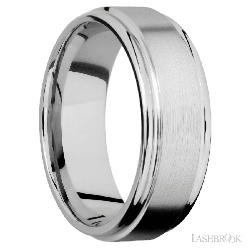 8 mm wide Flat Rounded Edges 14K White Gold band.