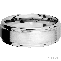 8 mm wide Flat Rounded Edges 14K White Gold band.