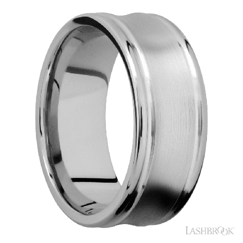 9 mm wide Concaved Center Round Edges 14K White Gold band.