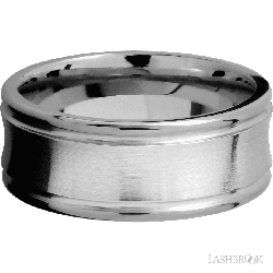 9 mm wide Concaved Center Round Edges 14K White Gold band.