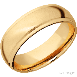 7 mm wide Domed Stepped Down Edges 14K Yellow Gold band.