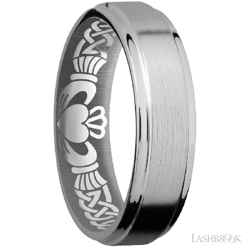 6 mm wide Flat Grooved Edges Titanium band.