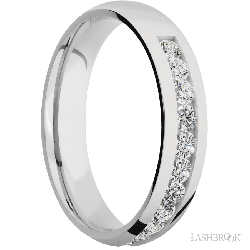 5 mm wide/Domed/Cobalt Chrome band with a Half Eternity arrangement of .07 carat Round Diamond stones in a Channel setting.